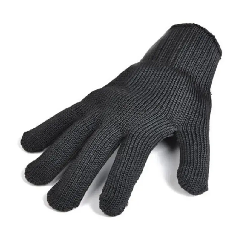 黒のカット防止手袋レベル5,鋼線,金属メッシュ,安全保護,キッチン,肉屋,魚,肉用
