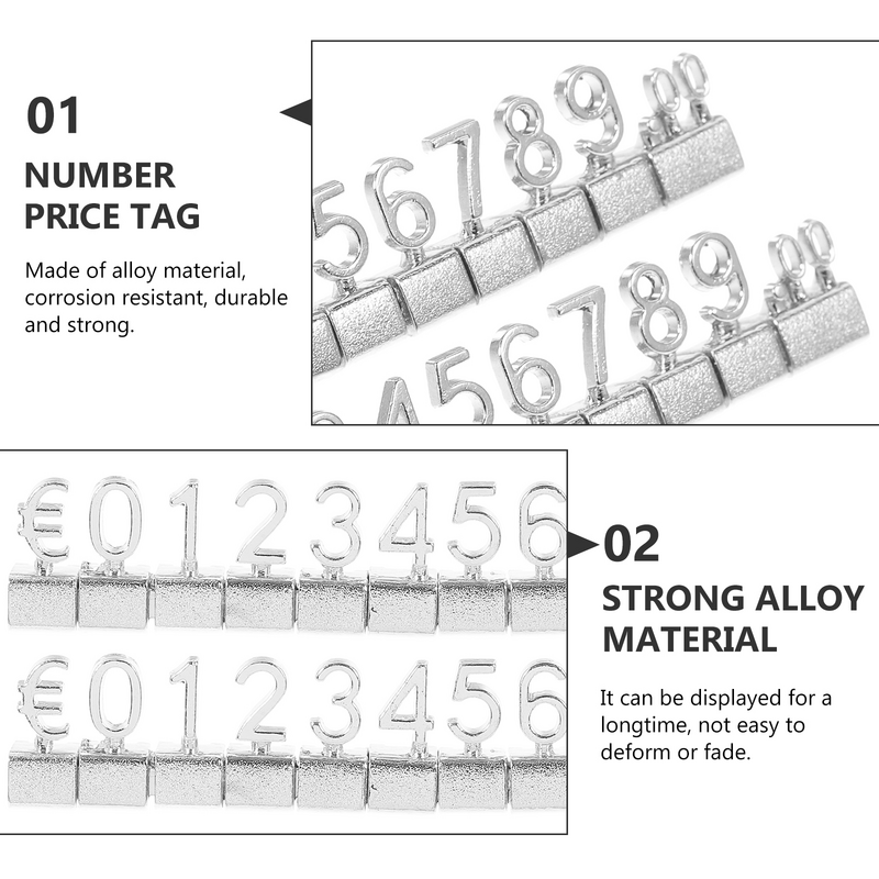 Etichette cubo numero lettera etichetta in metallo supporto regolabile etichetta prezzi negozio al dettaglio gioielli (Euro)