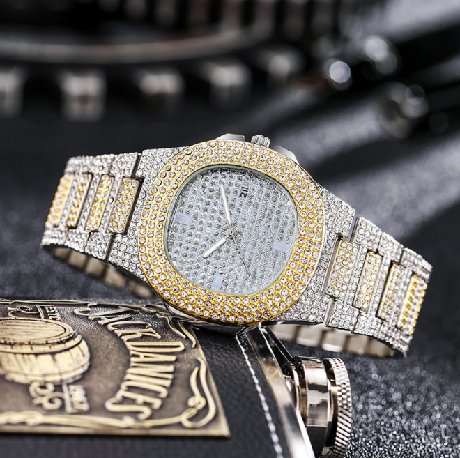 Montre-bracelet analogique à quartz avec calendrier pour femme, montres de luxe entièrement en cristal, mode