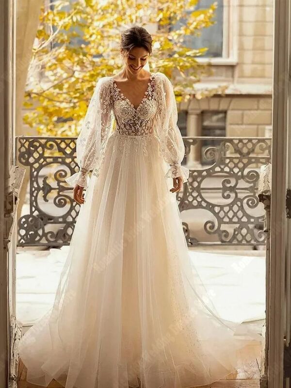 2024 tiulowe damskie suknie ślubne z motywem bohemy, piękne suknie ślubne księżniczki, formalne, eleganckie, Feminino Luxo