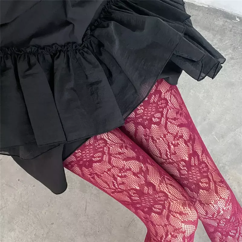 女性のためのハイメッシュストッキング,透かし彫りの網タイツ,セクシー,赤,紫