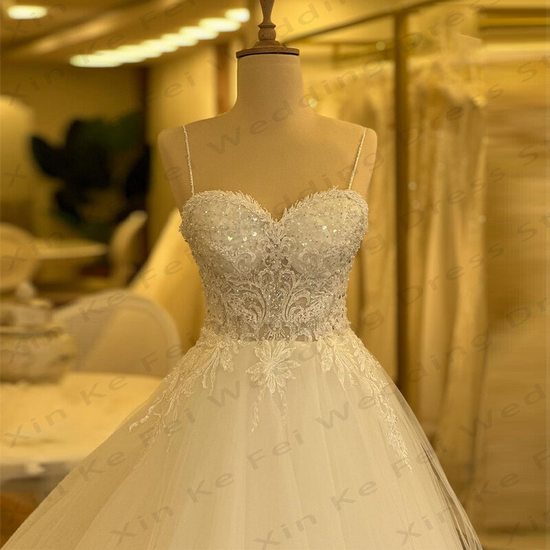 Gorgeous Women's Bridal Dresses Bohemian A-Line Princess Lace Applique Thin Wedding Gown Formal Beach Party Shoulder Straps 2024