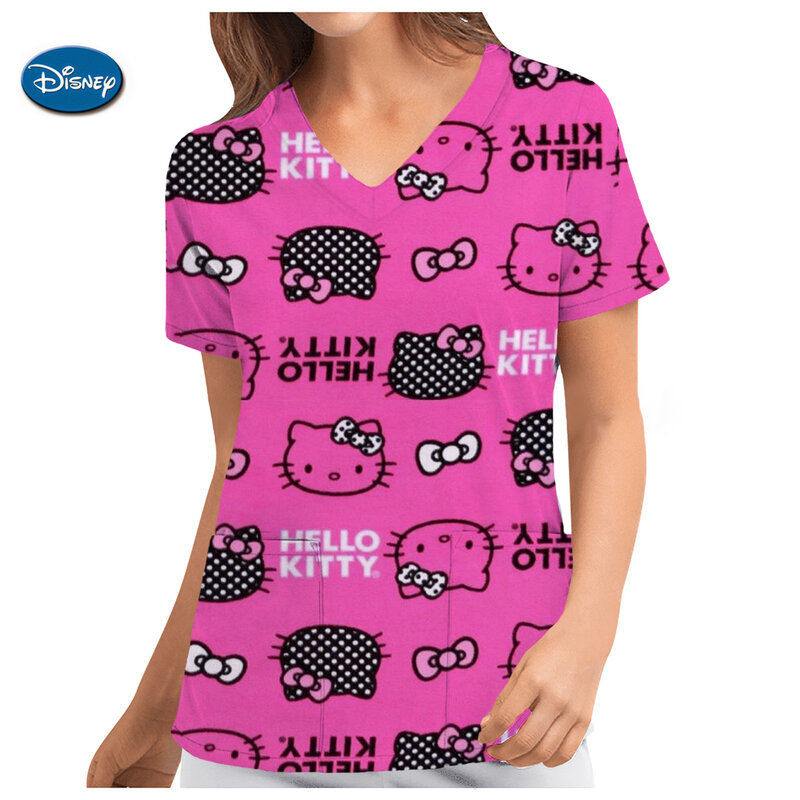Uniforme médico con estampado de Hello Kitty para enfermera, blusa de trabajo para tienda de mascotas, accesorios Y2K