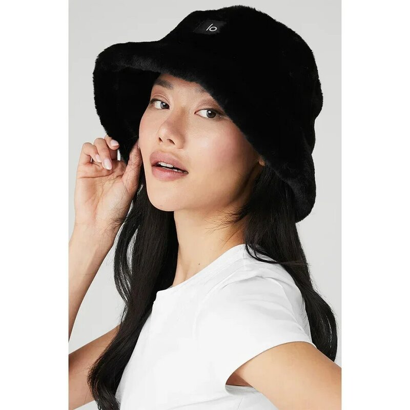 LO Goddess Yoga Faux Fur Bucket Hat Fashion Solid Color Artificial Fur Plush Women's Fisherman Hat Winter Warm Hat