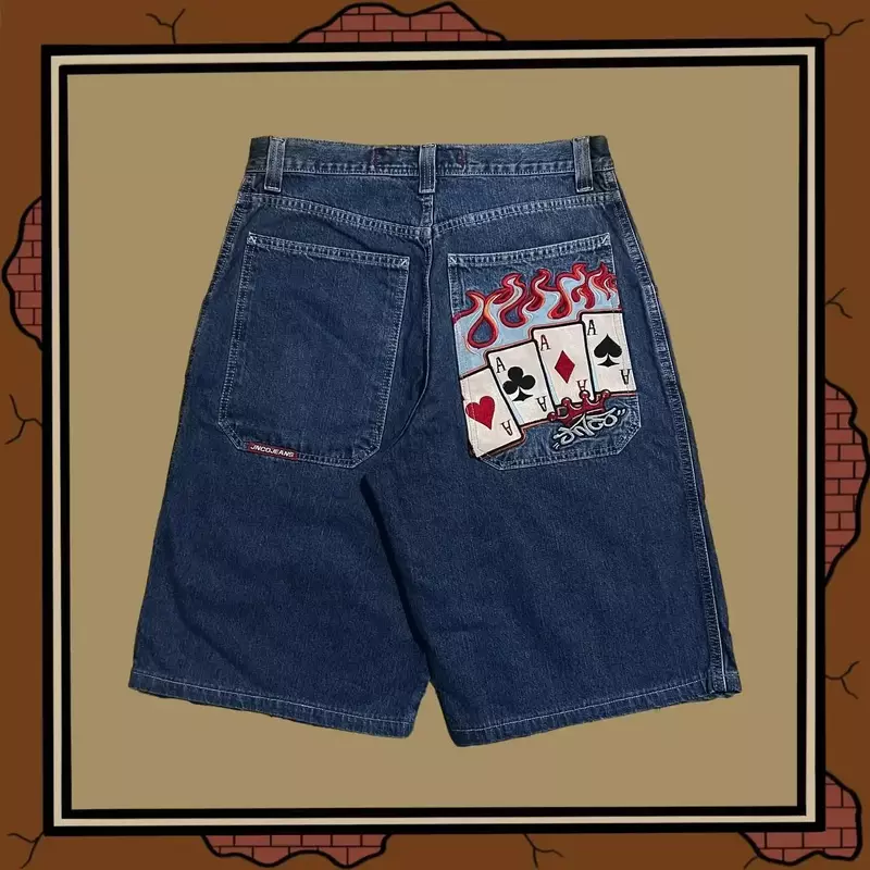 JNCO pantalones cortos vaqueros para hombre y mujer, ropa de calle de Hip Hop, Y2K, Harajuku, con bolsillo, informal, holgado, gótico, de baloncesto, de verano