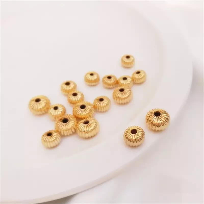 14K Gold Plated Pumpkin bead stripe flat abacus count plate bead handmade diy jewelry loose bead bracelet jewelry