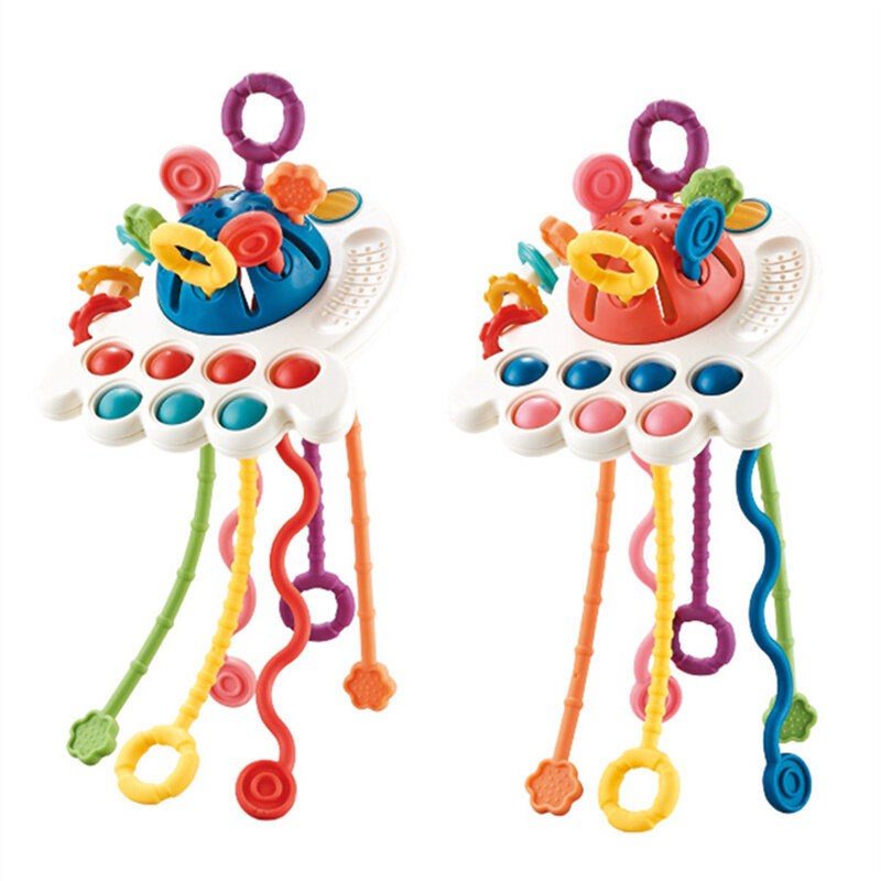 Sviluppo Baby sonaglio massaggiagengive giocattoli Montessori Silicone Pull String giochi giocattoli per bambini 1 anno giocattoli per la dentizione per bambini 6 12 mesi