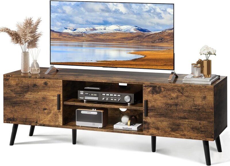 SUPERJARE TV Stand for 55 Inch TV, Entertainment Center with Adjustable Shelf, 2 Cabinets, TV Console Table, Media Console