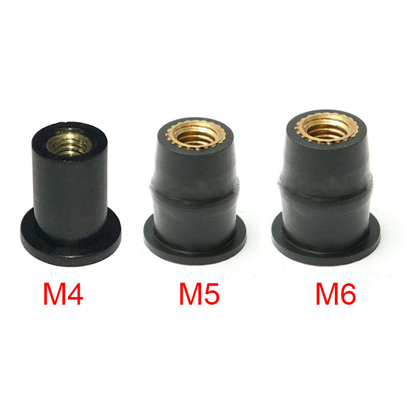 10 pz M4 / M5 / M6 moto gomma pozzo nutsaccessori elementi di fissaggio decorazione moto parabrezza modificato dado in gomma ottone