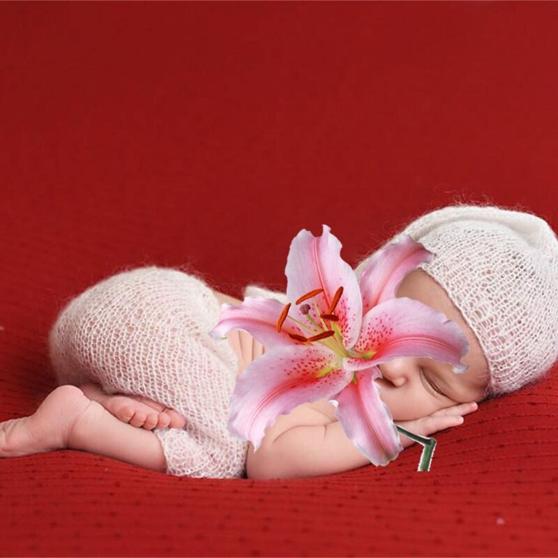 2 stücke Neugeborenen Fotografie Requisiten Anzug für Mädchen 0-2m Foto Kostüm Strick hose Mütze Mütze Säugling Meilensteine Fotoshooting Outfit