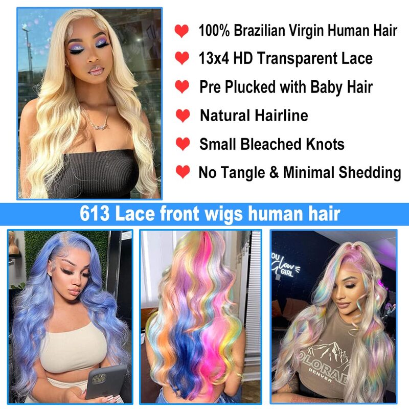 613 Honey Blonde 13x4 HD Transparent Body Wave Lace Frontal Human Hair Wig 34 Inch 13x4 Lace Front Wigs For Women 180% Density