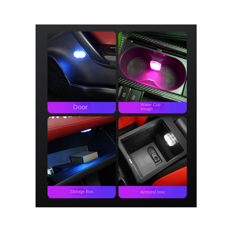 車内用LEDアンビエントライト,タッチセンサー,USB充電,照明,読書,ピンク,パープル