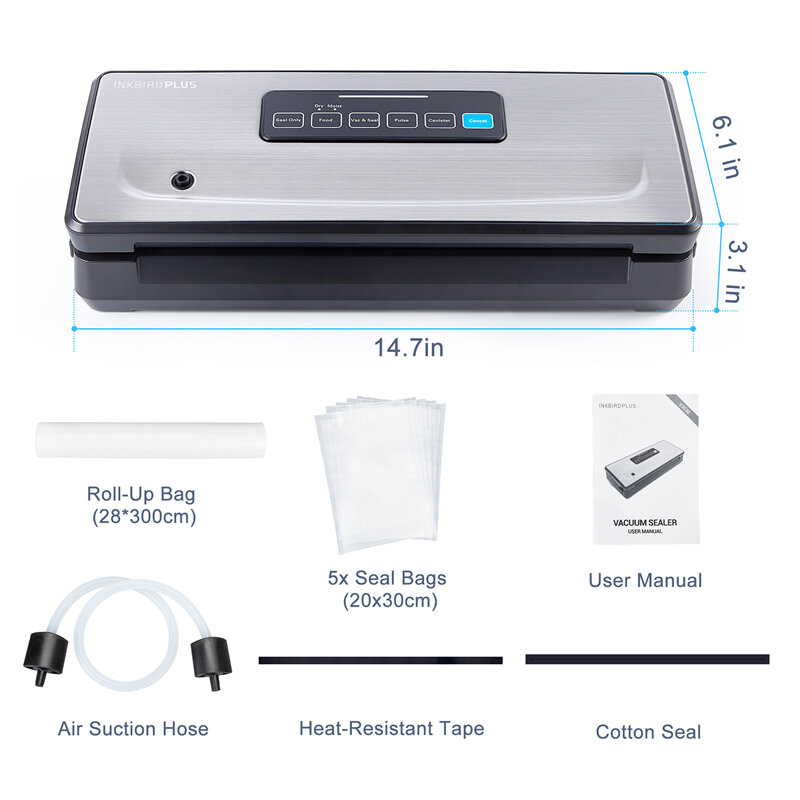 Inkbird-ビニール袋シール機,乾式/保湿/パルスによる食品包装モード,多用途のキッチン家電