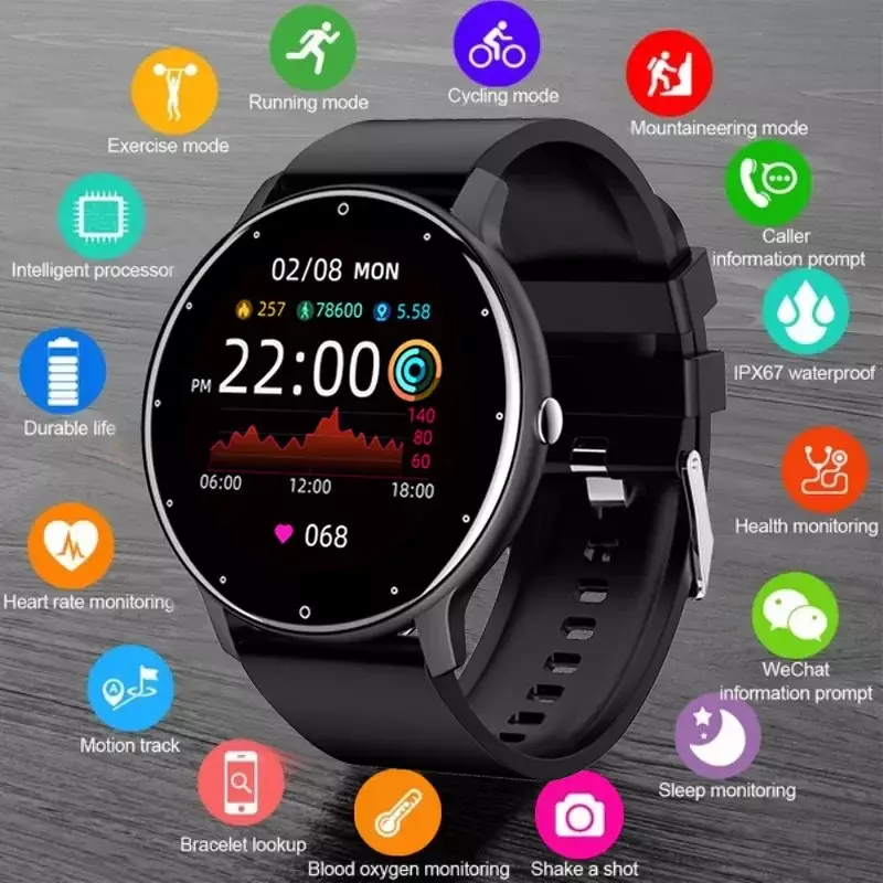 Reloj inteligente para hombre y mujer, pulsera con pantalla táctil completa, rastreador de actividad deportiva, resistente al agua IP68, Bluetooth, teléfono inteligente