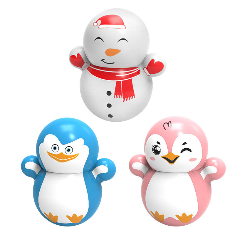 20PCS  Fun Educational Toys Mini Tumbler Cartoon Snowman Penguin Tumbler Desktop Decompression Ornament Shaking Head Small Gift