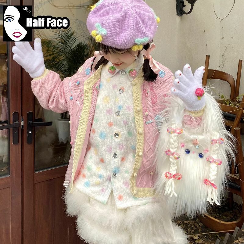 Y2K ragazze piccanti Harajuku donna Gothic Furry Punk peluche piccolo cane intrecciato una spalla Lolita Mini borse a tracolla invernali Tote