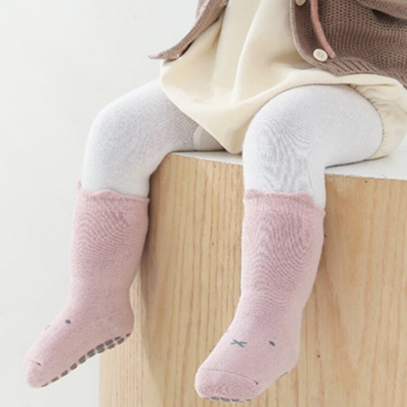 Calcetines antideslizantes de algodón para niños y niñas, medias con empuñaduras de goma para las cuatro estaciones, de 0 a 5 años, 1 par