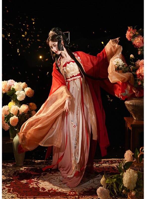 Женский классический костюм с вышивкой, красная свадебная одежда