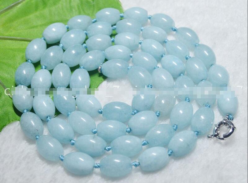 Natural genuíno 10x14mm azul arroz aquamarine grânulo pedra preciosa colar 16 110'