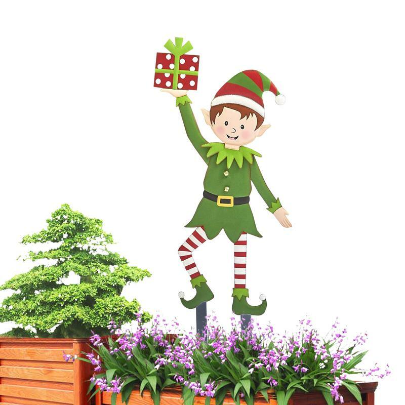 Estaca de jardín de elfo de Navidad, adorno de Gnomo de Metal, decoración de letreros de patio, Estaca de patio de vacaciones al aire libre