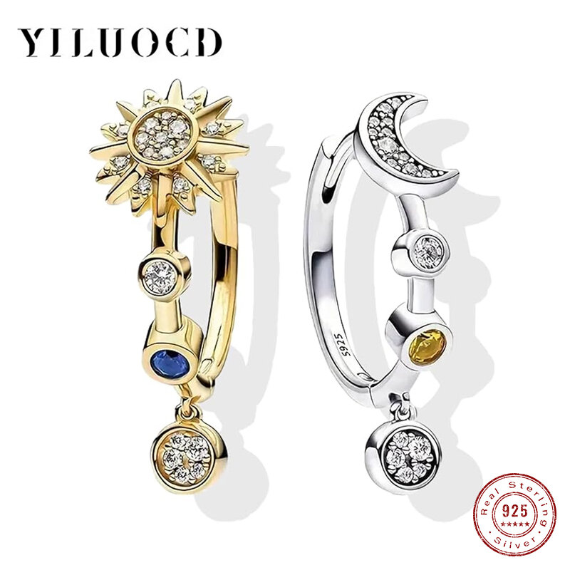 YILUOCD orecchini a cerchio sole e luna in argento Sterling 925 per le donne orecchini Huggie con zirconi di cristallo scintillante regalo di gioielleria raffinata