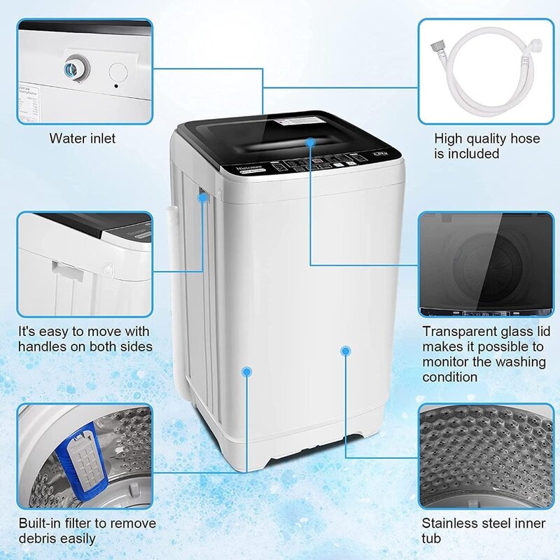 배수 펌프 포함 휴대용 세탁기, 전자동 컴팩트 세탁기, 17.8Lbs 용량, 2.3Cu.ft
