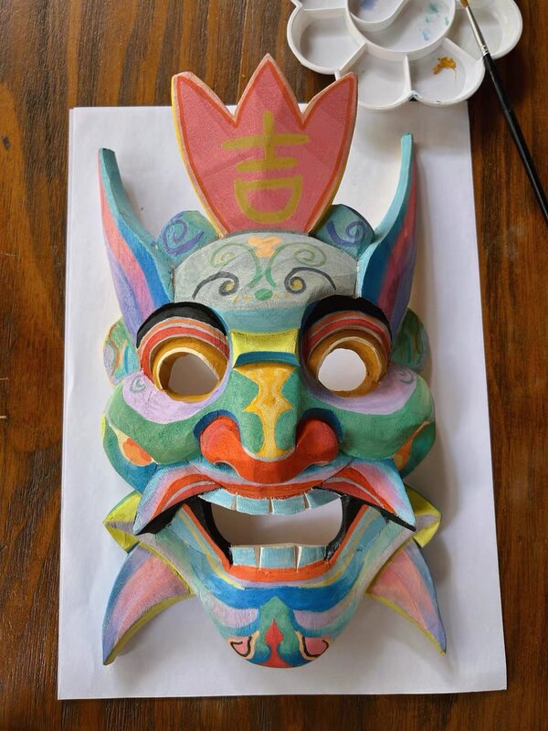 Nessuna vernice maschera sciamana in stile cinese fatta a mano scultura in legno Performance sul palco Costume di Halloween maschera da mago Horror