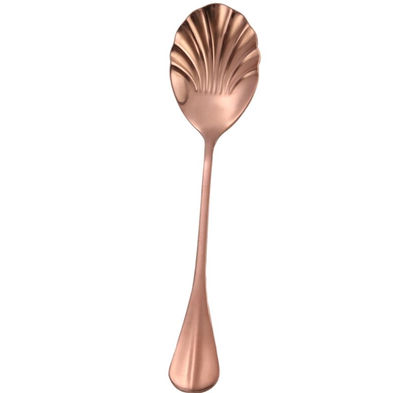 Colher elegante de aço inoxidável em forma de concha com alça estendida para sobremesas, utensílios de mesa para sorvete, para