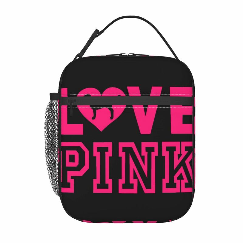 صندوق الغداء الوردي المعزول ، حقيبة حمل الطعام ، الحب