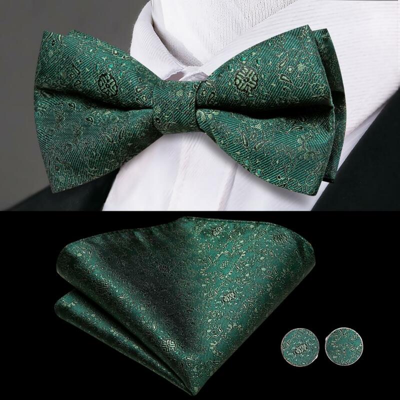 Hi-Tie шелковые зеленые цветочные Мужские Винтажные жаккардовые галстук-бабочка платок запонки матерчатый пояс корсет для мужских свадебных мероприятий
