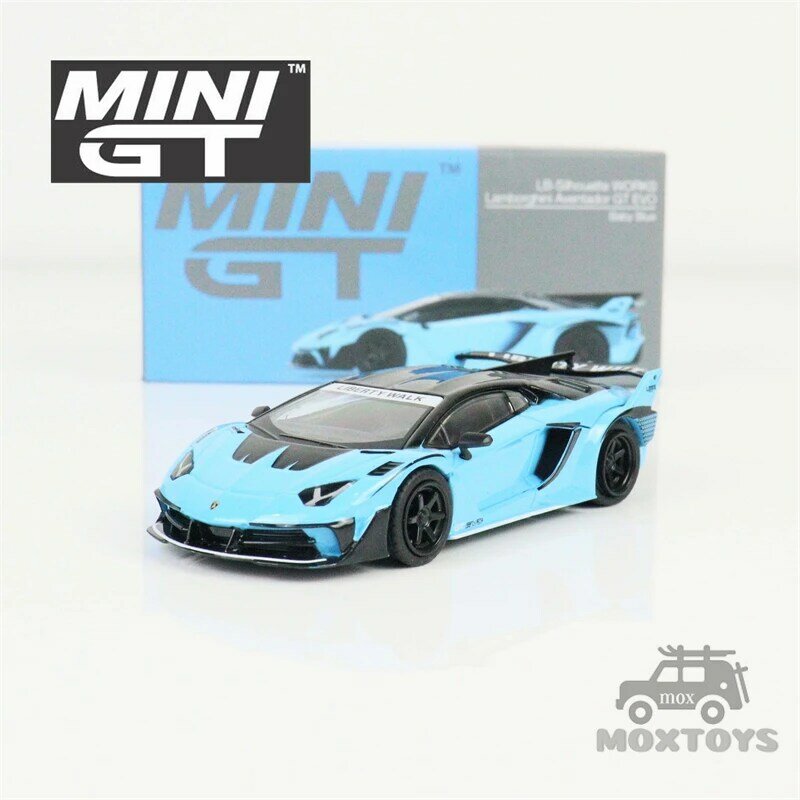 MINI GT 1:64 LBWK modelo de coche, modelo de coche, aventurador GT EVO Baby Blue BB, fundido a presión