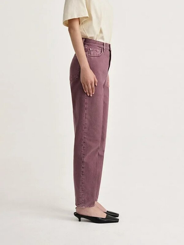 Calça longa jeans retrô feminina, de algodão, cintura alta, zíper, magro, primavera, verão, novo