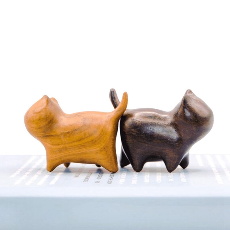 Wooden Cat Figurines Modern Style Decor Cute Statue Ornaments For Desk, Office Desktop, Gifts, Coffee Table, Living Room