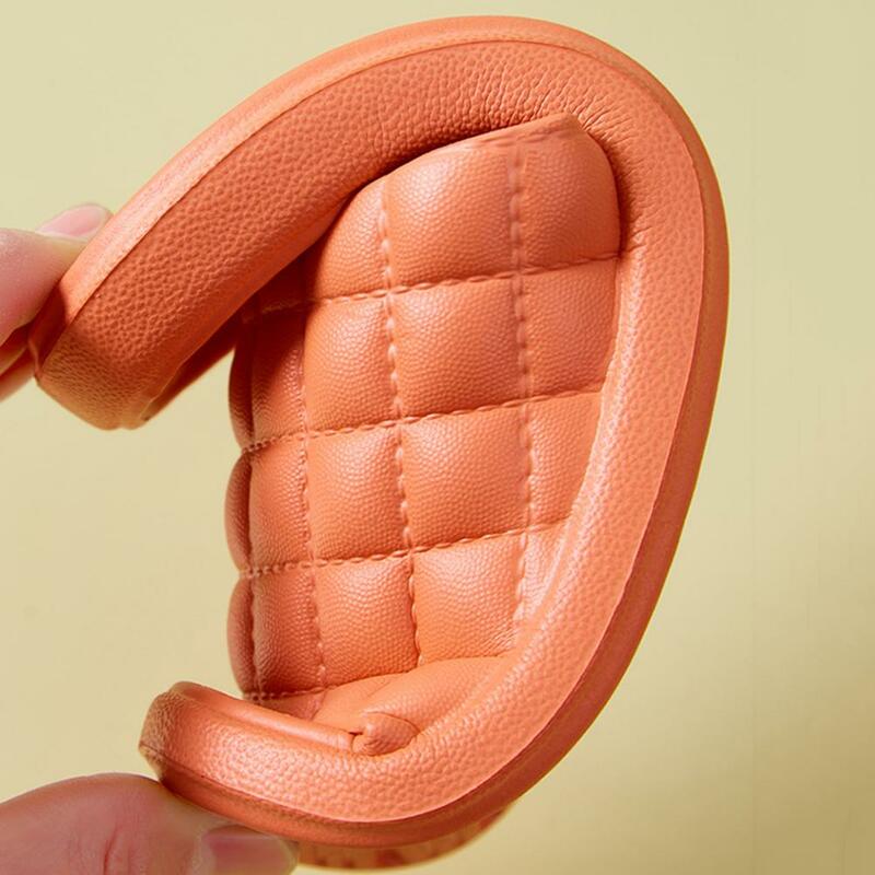 1 Pair Shower Slippers Grid Pattern Solid Color Soft Sole EVA Slip-on Men Women Summer Slides Bathroom Supplies Beach Slippers