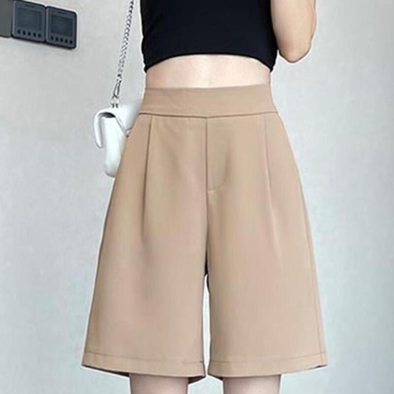 Hosen hohe Taille A-Linie Sommer Shorts mit Taschen für Frauen atmungsaktive knielange Hosen einfarbig elastisch locker für Komfort