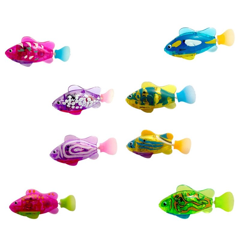 Peixe elétrico simulação LED com luz, Pet jogando brinquedos, Ornamentos de tanque de água nadando, Brinquedos do chuveiro do bebê