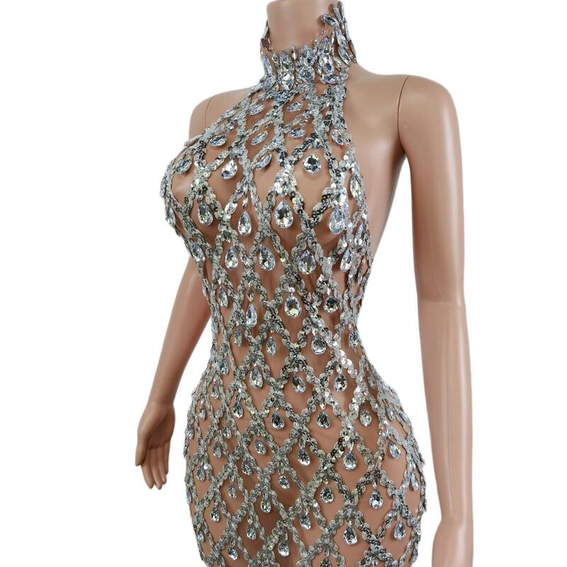 Gorgeous Silver Mermaid Dress Bodycon Halter Sleeveless Ballroom Evening Festival Clothing Prom Special Ocassion Show X2201017