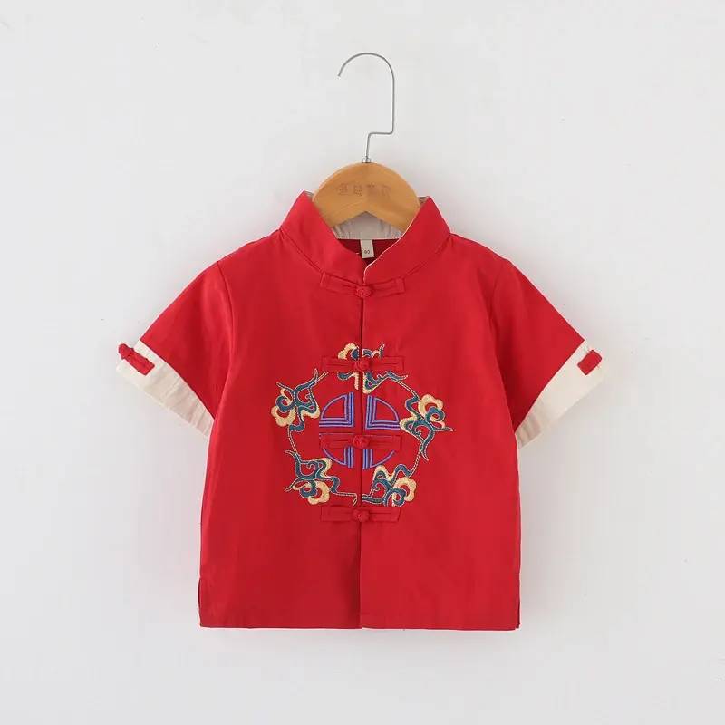 Children Tang Suit Summer clothes Short-Sleeved Boy Cotton Linen Comfortable Kid Hanfu Embroidery Top Pant Retro Chinese