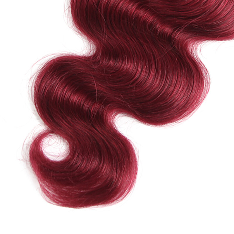 Mechones de cabello humano ondulado con cierre 99J/color burdeos, 3 mechones con cierre, extensión de cabello Remy brasileño, trama
