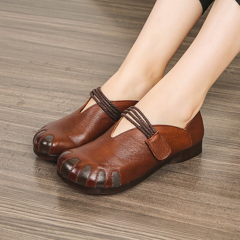 Spring And Autumn Flat Shoes With The First Layer Of Cowhide