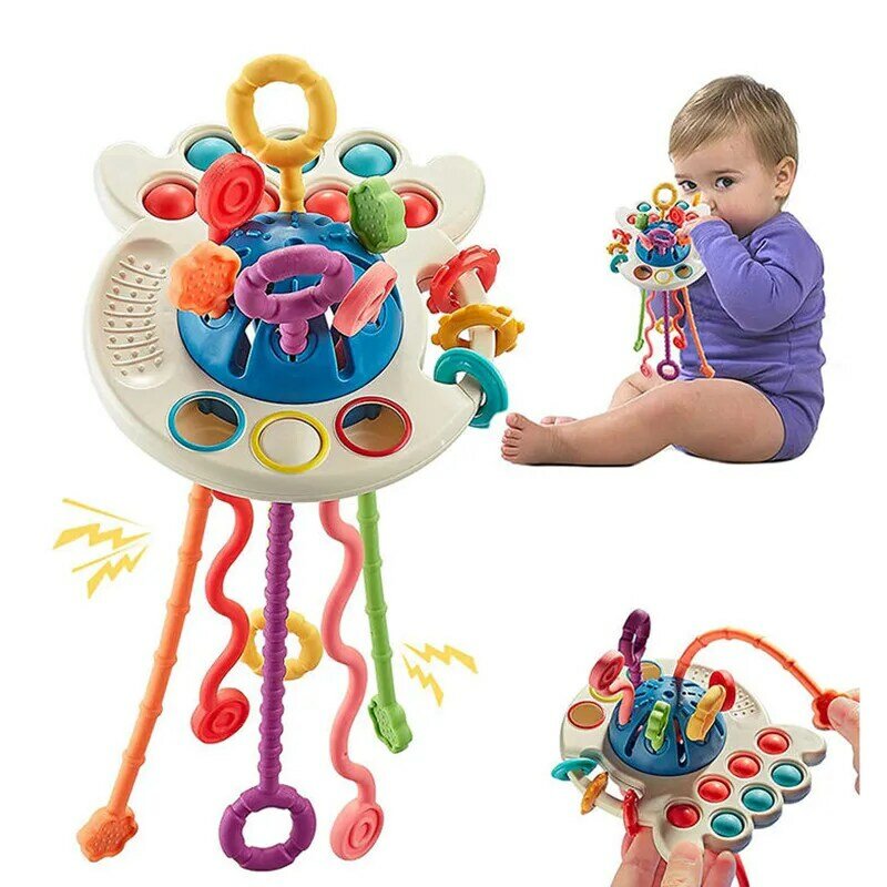 Juguetes sensoriales de cuerda de tracción para bebés, juguetes Montessori de silicona para desarrollar la dentición, juguetes de actividades para niños, juguetes educativos para bebés de 6 a 12 meses