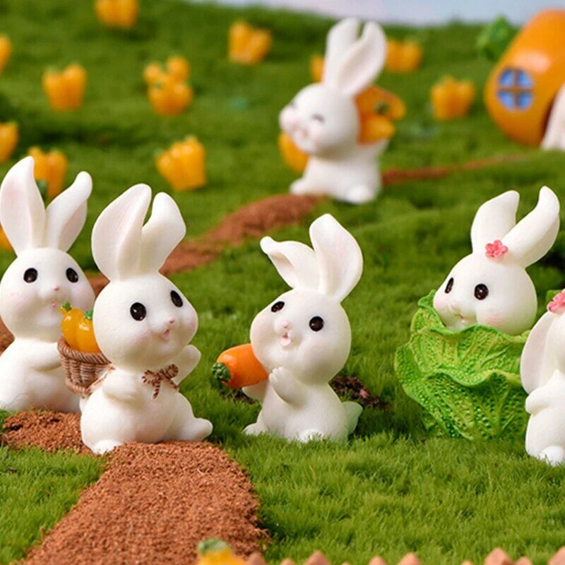 Миниатюрное пасхальное украшение в виде кролика, миниатюрная фигурка зайца из смолы, украшение для сада, аксессуары для кукольного домика «сделай сам»