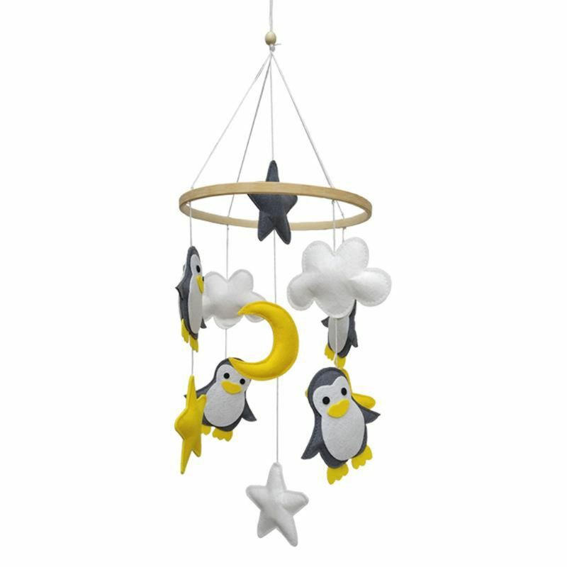 Bird and Penguin Shaped Hanging Rattle Cotton para bebê, Chocalhos móveis, Brinquedo interativo para berço, Decoração de algodão, Presente infantil, E65D