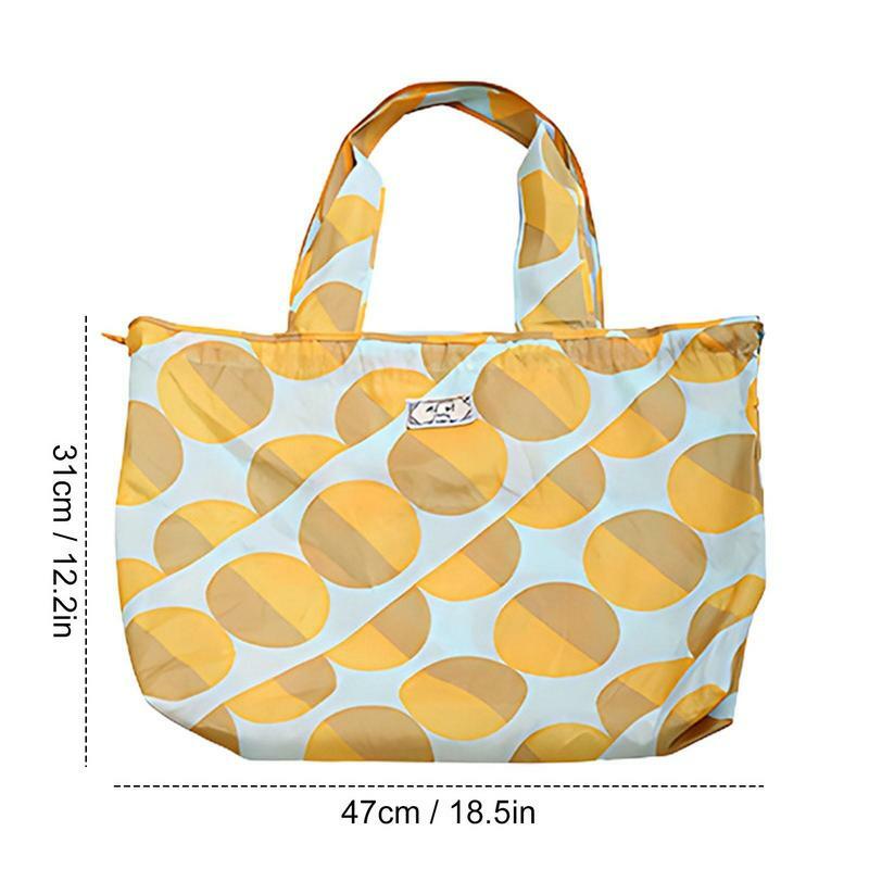 حقيبة تسوق قابلة للطي مع الرباط ، سعة كبيرة ، قابلة للطي ، ملونة ، قابل للغسل ، البقالة ، في الهواء الطلق