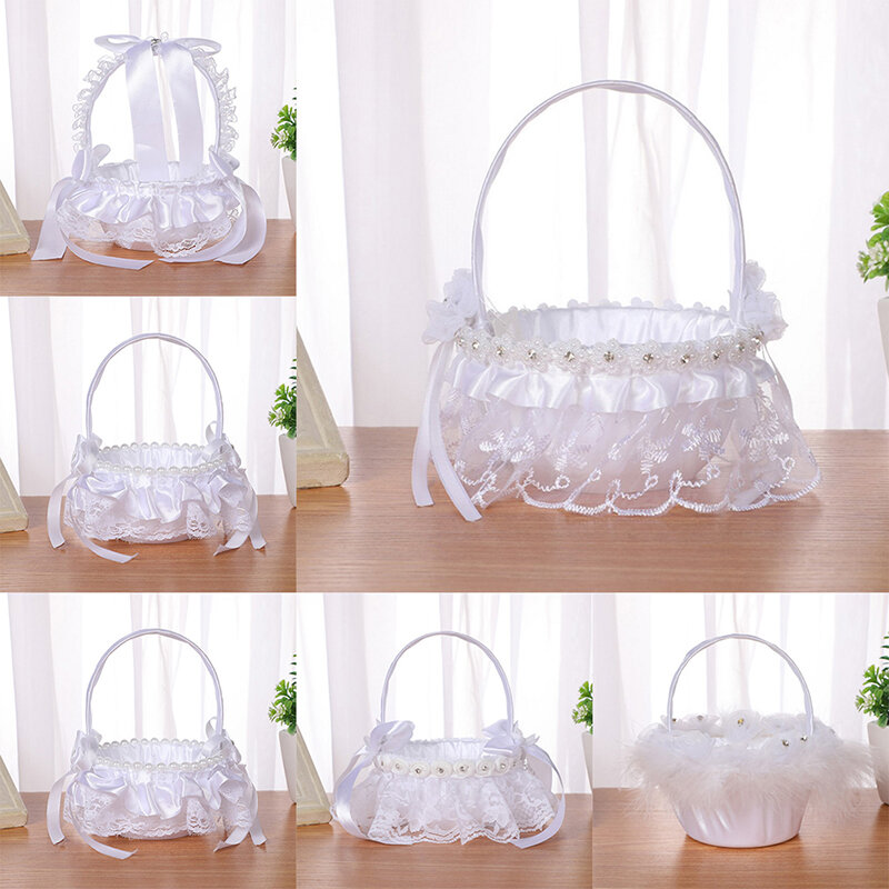 Hand-Held Woven Flower Basket, Elegante Suprimentos do Casamento, Pétalas de Simulação, Decoração para Festa, Presente, 1Pc