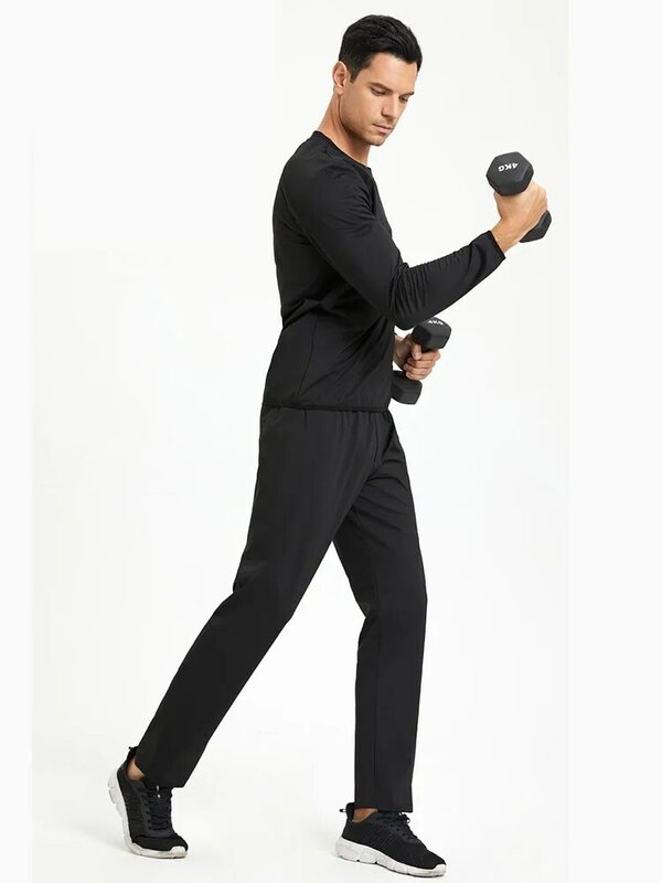 2pcs Sauna Sweat Suits Waist Trainer for Men Compression Shirt/Pants Workout Gym Clothes Sweat Enhancer Long Sleeve Tops+Bottom