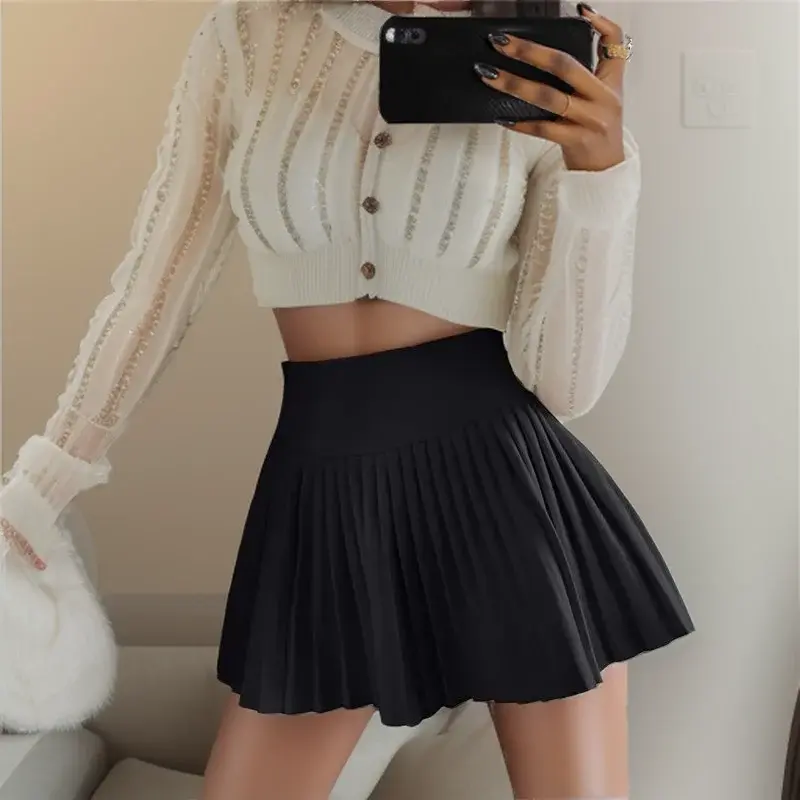 Summer High Waist Womens Sexy Mini Pleated Skirts Side Zipper Vintage Pleated Skirt Korean Student White Tennis Skirts Short