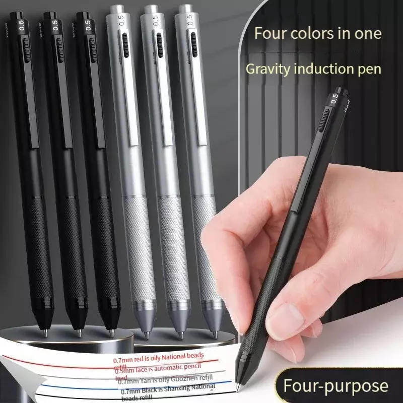 Multicolor Metal Ball Pen Recargas, Lápis de chumbo automático, estudantes Material Escolar, Papelaria Presentes, 3 Cores, 4 em 1