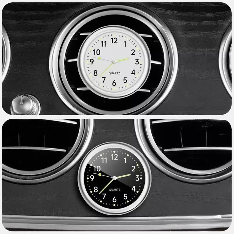 Relógio redondo universal do carro, relógio eletrônico stick-on, painel, decoração noctilucent para carros, acessórios do carro
