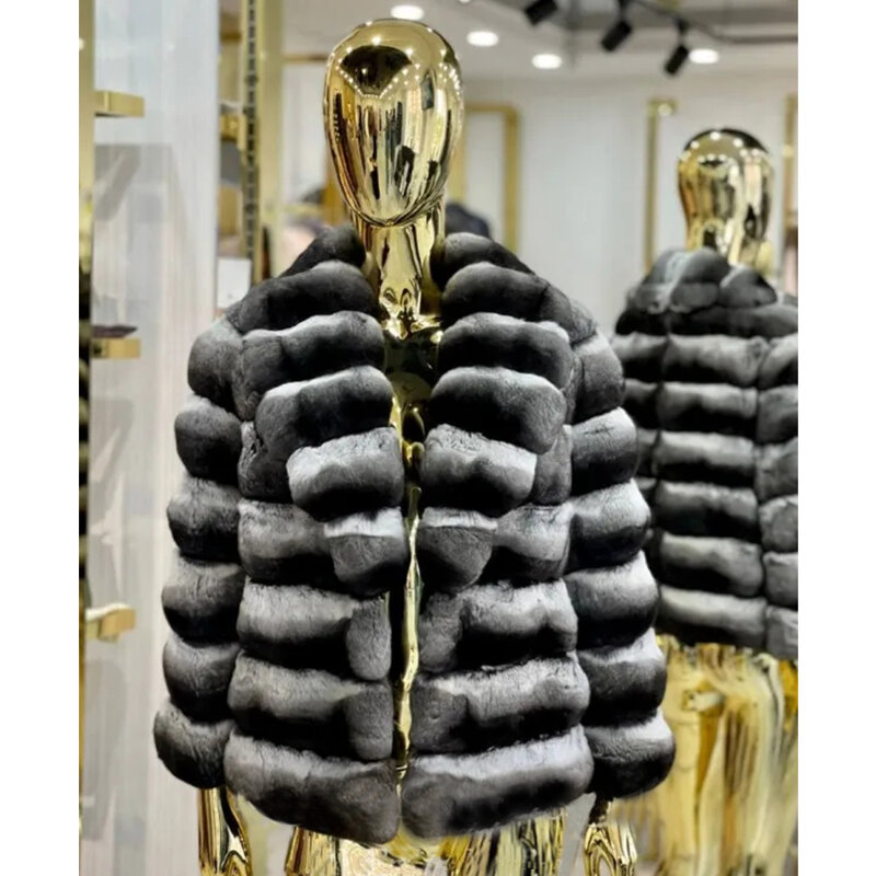 Chinchilla-abrigo de piel de conejo Real para mujer, chaqueta de lujo, ropa superventas, invierno, 2024